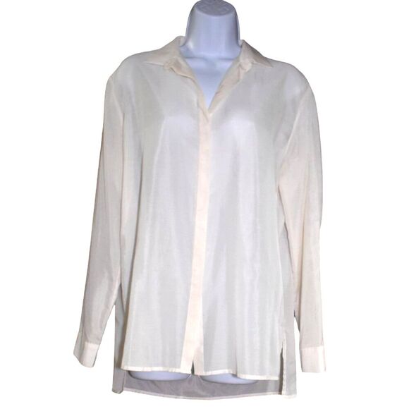 ATM Sheer White Button Down Blouse Size Small Lightweight Chic Minimalist Top - Picture 1 of 13